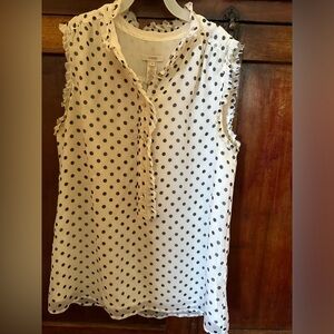 J.Crew silk sleeveless top. Adorable cream with black polka dot. Size 4.